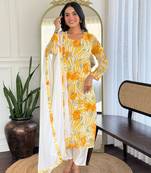 Mustard color georgette fabric printed smart readymade kurta set
