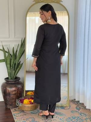 Black color rayon embroidery with printed smart readymade kurta set 2