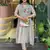 Grey color embroidery viscosee chinon stylish partywear readymade kurta set
