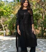 Black color embroidery work faux georgette fabric stylish partywear readymade kurta set
