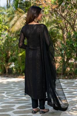 Black color embroidery work faux georgette fabric stylish partywear readymade kurta set 2