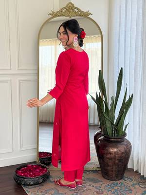 Pink color embroidery with printed roman silk stylish partywear readymade kurta set 2
