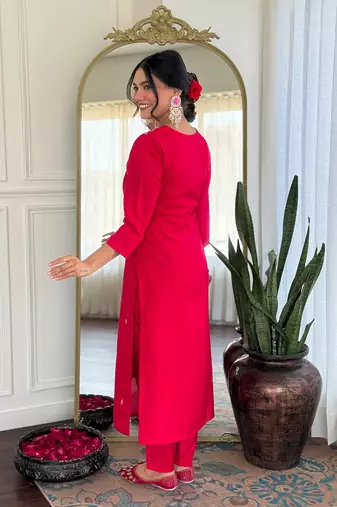 Pink color embroidery with printed roman silk stylish partywear readymade kurta set
