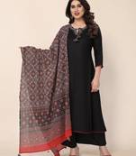 Black color embroidery work with printed viscose fabric stylish partywear readymade kurta set