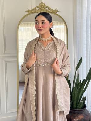 Chiku color vichitra silk embroidery readymade partywear kurta set 3