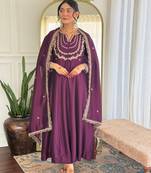 Wine color vichitra silk fabric embroidery work readymade partywear kurta set