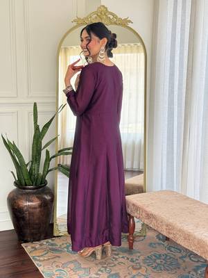 Wine color vichitra silk embroidery readymade partywear kurta set 2