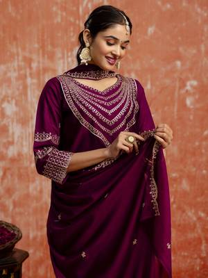 Purple color viscose rayon   fabric readymade kurta set with designer embroidery work 3