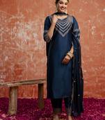 Teal blue color viscose rayon   fabric readymade kurta set with designer embroidery work