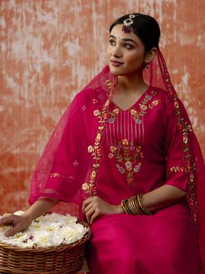 Pink color viscosee rayon readymade kurta set with embroidery  3