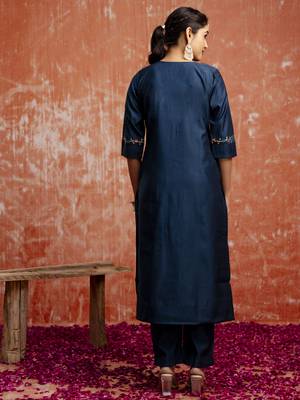 Blue color viscosee rayon readymade kurta set with embroidery  2