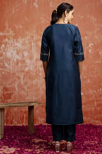 Blue color viscosee rayon readymade kurta set with embroidery 