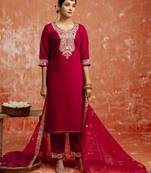 Maroon color viscose rayon   fabric readymade kurta set with designer embroidery work