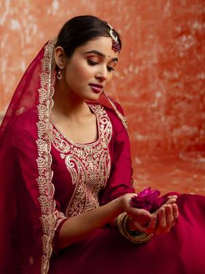 Maroon color viscose rayon   fabric readymade kurta set with designer embroidery work 3