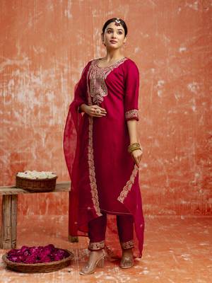Maroon color viscose rayon   fabric readymade kurta set with designer embroidery work 4