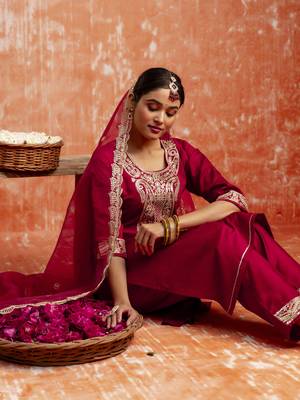 Maroon color viscose rayon   fabric readymade kurta set with designer embroidery work 5