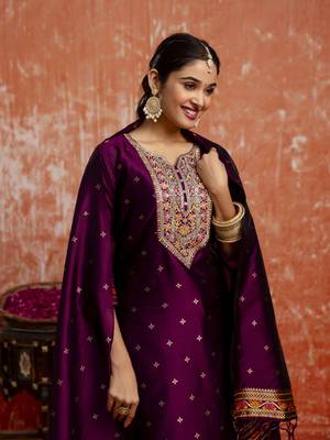 Purple color cotton silk blend  fabric readymade kurta set with designer embroidery work 3