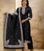 Black color cotton blend fabric weaving jacquard ceremonial readymade suit