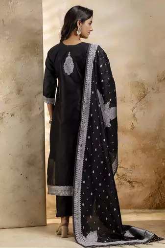 Black color cotton blend weaving jacquard ceremonial readymade suit