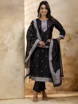 Black color cotton blend weaving jacquard ceremonial readymade suit 4