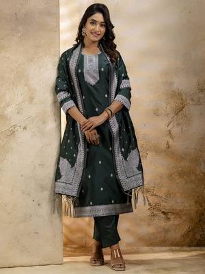 Green color cotton blend weaving jacquard ceremonial readymade suit 1