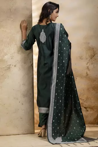 Green color cotton blend weaving jacquard ceremonial readymade suit