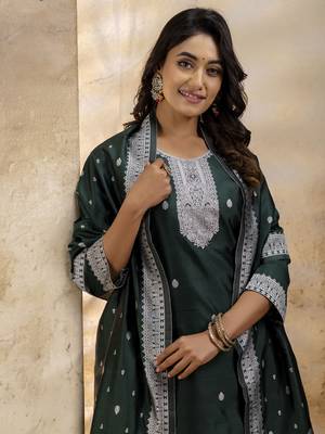 Green color cotton blend weaving jacquard ceremonial readymade suit 3