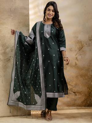 Green color cotton blend weaving jacquard ceremonial readymade suit 4