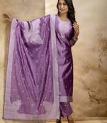 Lavender color cotton blend fabric weaving jacquard designer ceremonial readymade suit