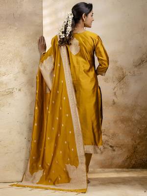 Yellow color cotton blend weaving jacquard ceremonial readymade suit 2