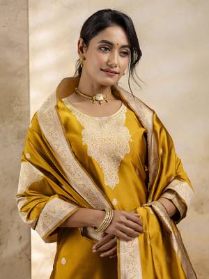 Yellow color cotton blend weaving jacquard ceremonial readymade suit 3