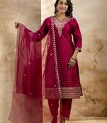 Pink color chanderi silk  fabric designer embroidery work ceremonial readymade suit