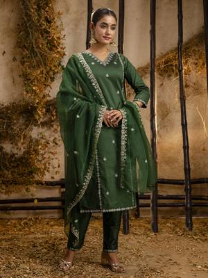 Green color silk blend embroidery ceremonial readymade suit 4