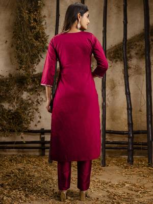 Maroon color silk blend embroidery ceremonial readymade suit 2