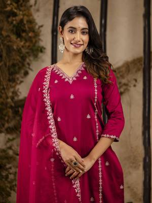 Maroon color silk blend embroidery ceremonial readymade suit 3