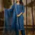 Teal color silk blend fabric embroidery work ceremonial readymade suit