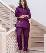 Purple color designer hand work silk blended stylish co-ord set