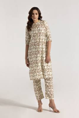 Brown color smart printed rayon fabric stylish coord set dress 1