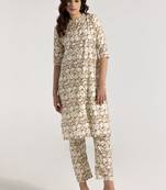 Brown color smart printed rayon fabric stylish coord set dress