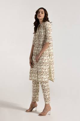 Brown color smart printed rayon fabric stylish coord set dress 4