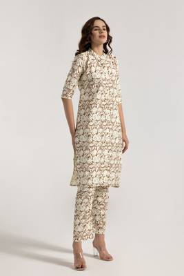 Brown color smart printed rayon fabric stylish coord set dress 5