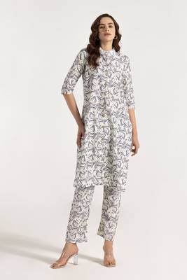 Off white color smart printed rayon fabric stylish coord set dress 1