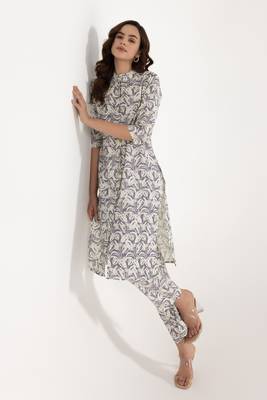 Off white color smart printed rayon fabric stylish coord set dress 3