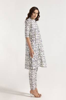 Off white color smart printed rayon fabric stylish coord set dress 5