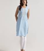 Sky blue color rayon fabric designer embroidery work smart formal long kurti