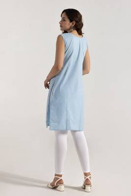Sky blue color rayon fabric designer embroidery work smart formal long kurti 2