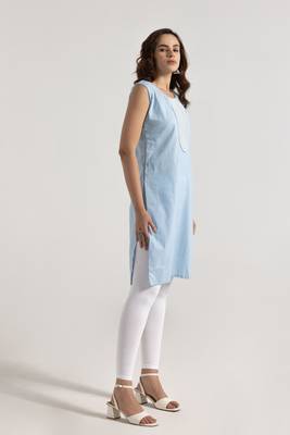 Sky blue color rayon fabric designer embroidery work smart formal long kurti 5