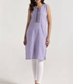 Purple color rayon fabric designer embroidery work smart formal long kurti