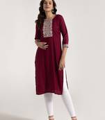 Maroon color rayon fabric designer embroidery work smart formal long kurti