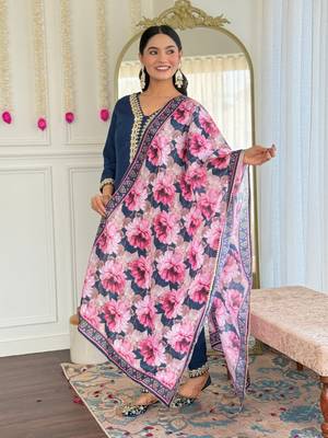 Blue color viscosee slub embrodidered readymade kurta set 4